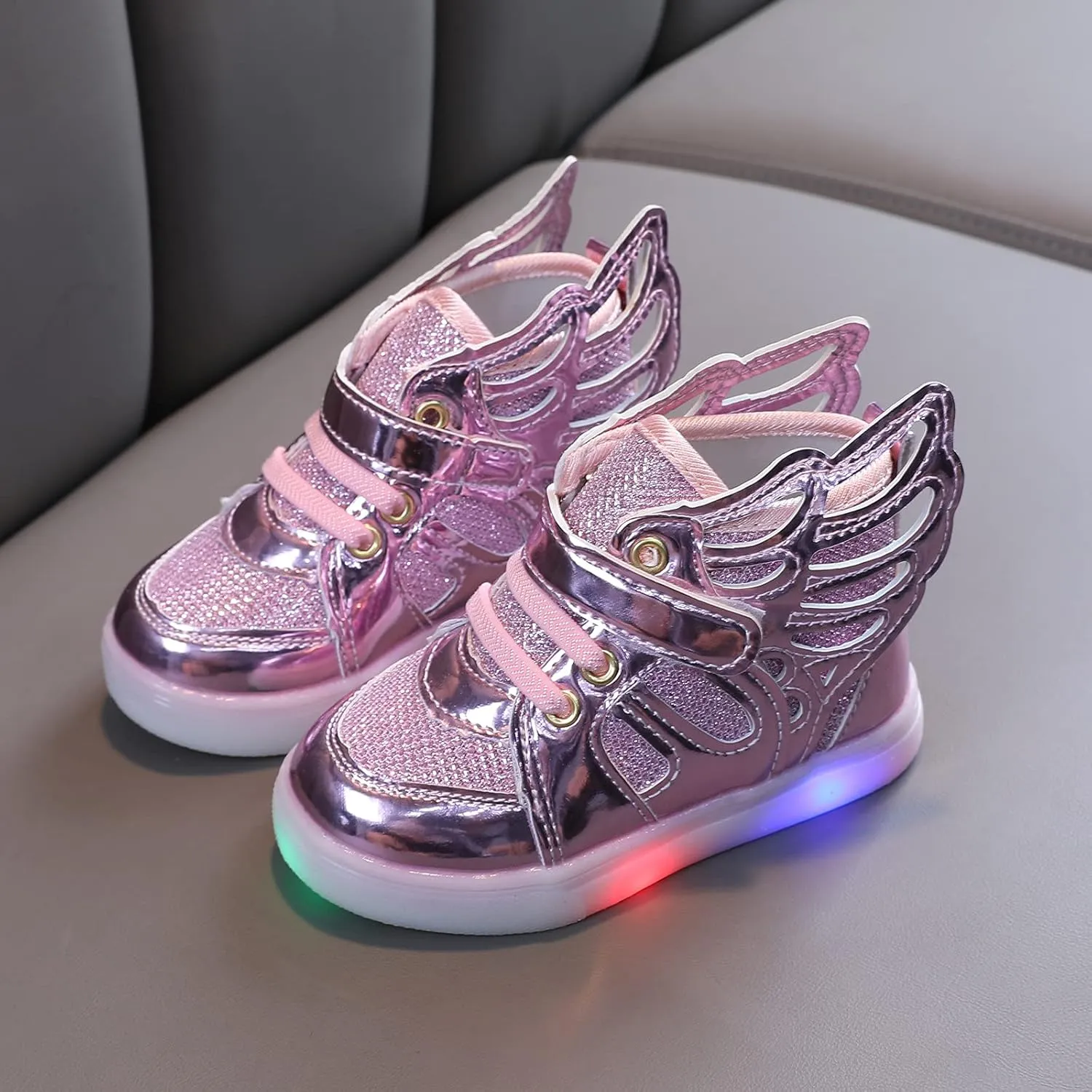 Toddler Girls Light Up Sequins Running Shoes Slip On Flashing Casual Shoes Girls High Top Sneakers for Kids