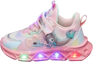 Toddler Girls Light Up Shoes LED Flashing Lightweight Mesh Breathable Adorable Running Sneakers for Toddler (Pink, 2 Big Kids)