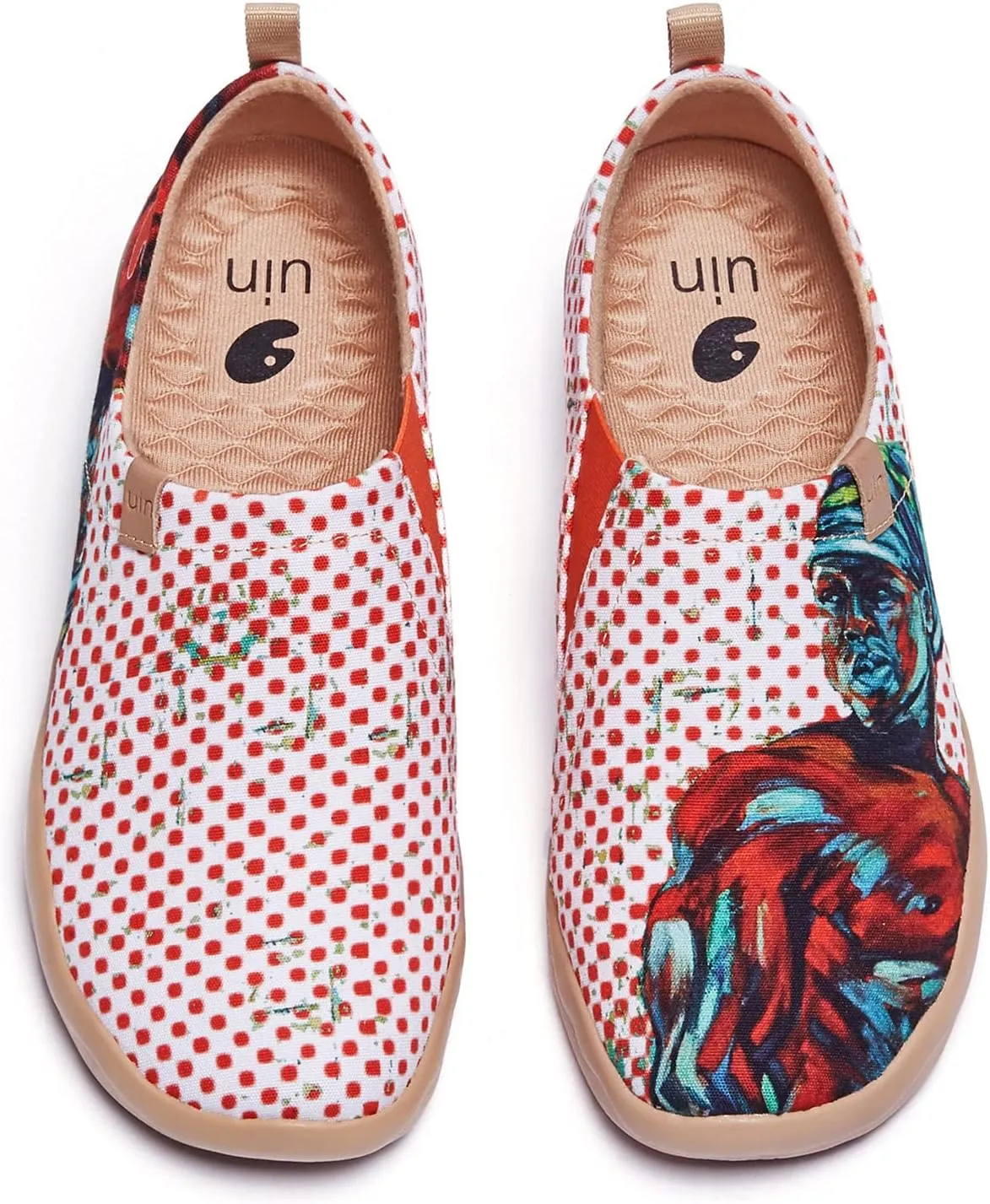 UIN Women's Slip Ons Canvas Lightweight Flats Sneakers Walking Casual Loafers Comfortable Art Painted Travel Shoes Hero (7.5)