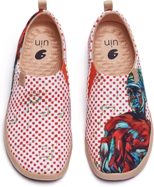UIN Women's Slip Ons Canvas Lightweight Flats Sneakers Walking Casual Loafers Comfortable Art Painted Travel Shoes Hero (7.5)
