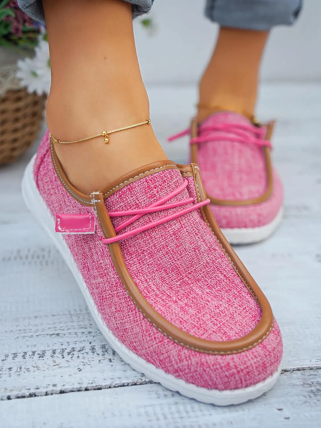 Unisex-Adult Comfort Canvas Loafers Sneakers Lightweight Boat Shoes Easy Slip-On Deck Shoes Lace-Up Non-Slip Flat Drving Shoes Breathable Walking Shoes for Men Women, Pink/Grey/Black
