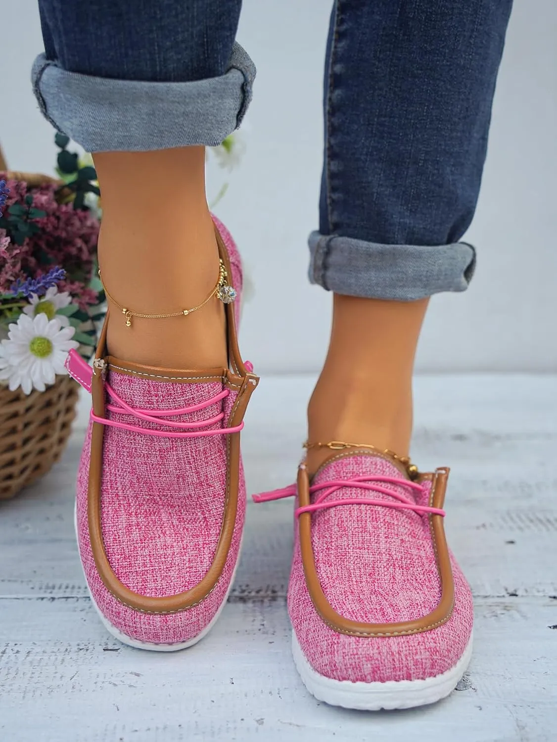 Unisex-Adult Comfort Canvas Loafers Sneakers Lightweight Boat Shoes Easy Slip-On Deck Shoes Lace-Up Non-Slip Flat Drving Shoes Breathable Walking Shoes for Men Women, Pink/Grey/Black