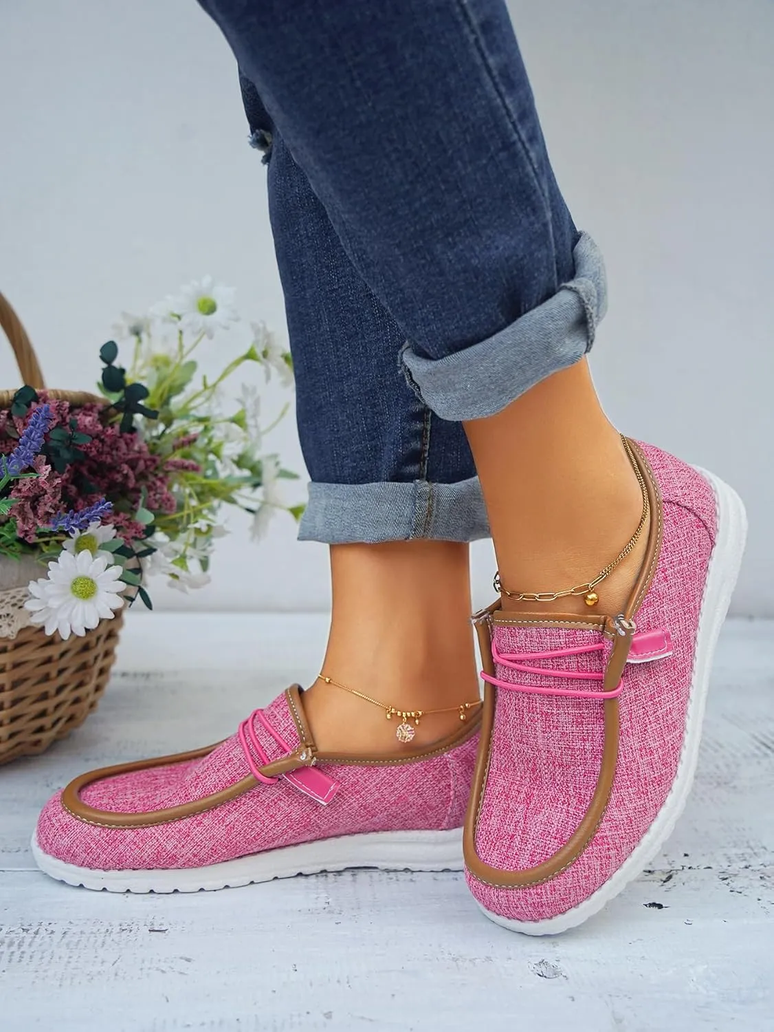 Unisex-Adult Comfort Canvas Loafers Sneakers Lightweight Boat Shoes Easy Slip-On Deck Shoes Lace-Up Non-Slip Flat Drving Shoes Breathable Walking Shoes for Men Women, Pink/Grey/Black