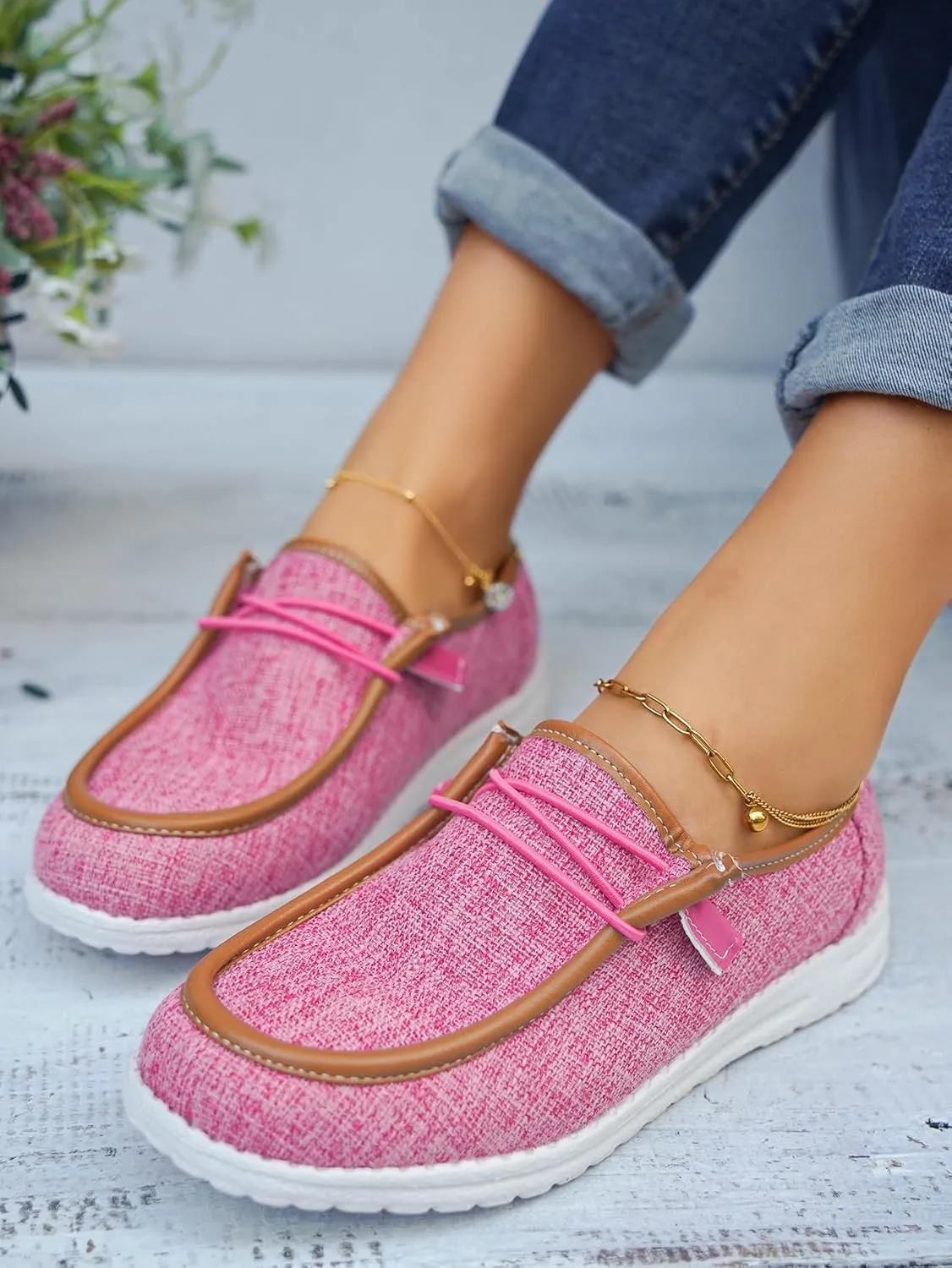 Unisex-Adult Comfort Canvas Loafers Sneakers Lightweight Boat Shoes Easy Slip-On Deck Shoes Lace-Up Non-Slip Flat Drving Shoes Breathable Walking Shoes for Men Women, Pink/Grey/Black