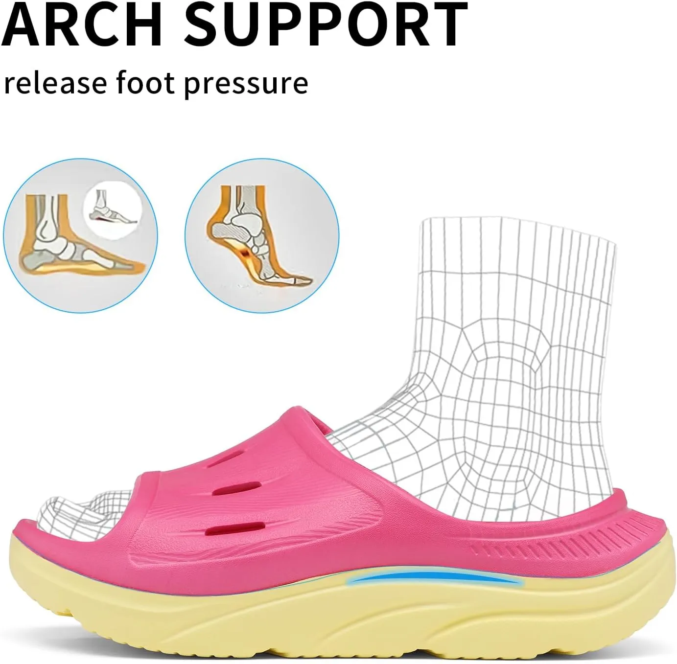 Unisex Adult Recovery Slides, Women and Men’s Plantar Fasciitis Thick Cushion Sandals with Arch Support, Orthotic Athletic Comfortable Lightweight Slippers for Indoor Outdoor