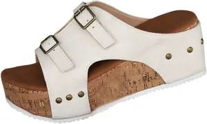Wedges Heels Platforms for Women Open Toe Adjustable Buckle Slip On Slides Cutout Comfortable Summer Shoes Arch Fit