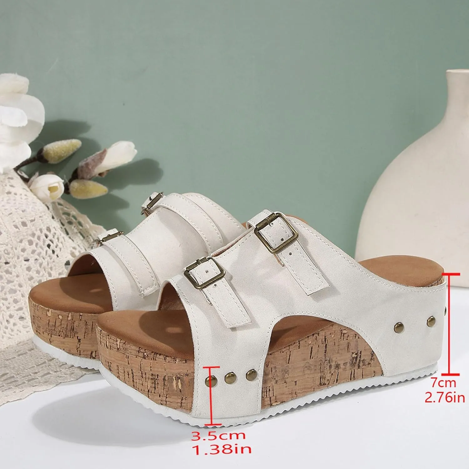Wedges Heels Platforms for Women Open Toe Adjustable Buckle Slip On Slides Cutout Comfortable Summer Shoes Arch Fit