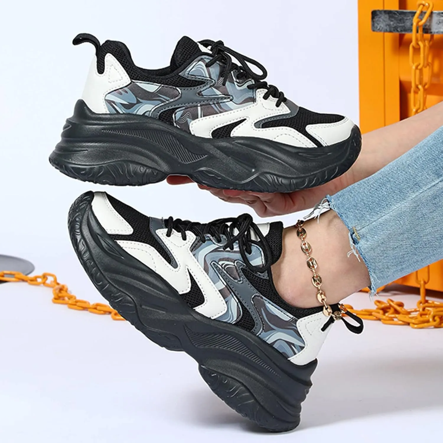 White Sneakers for Women Comfortable Black Chunky Sneakers for Women 2023 Nurse Shoes for Women Comfortable White Lace Up Wedges Sneakers for Women Zapatillas OrtopéDicas Para Mujer De Vestir