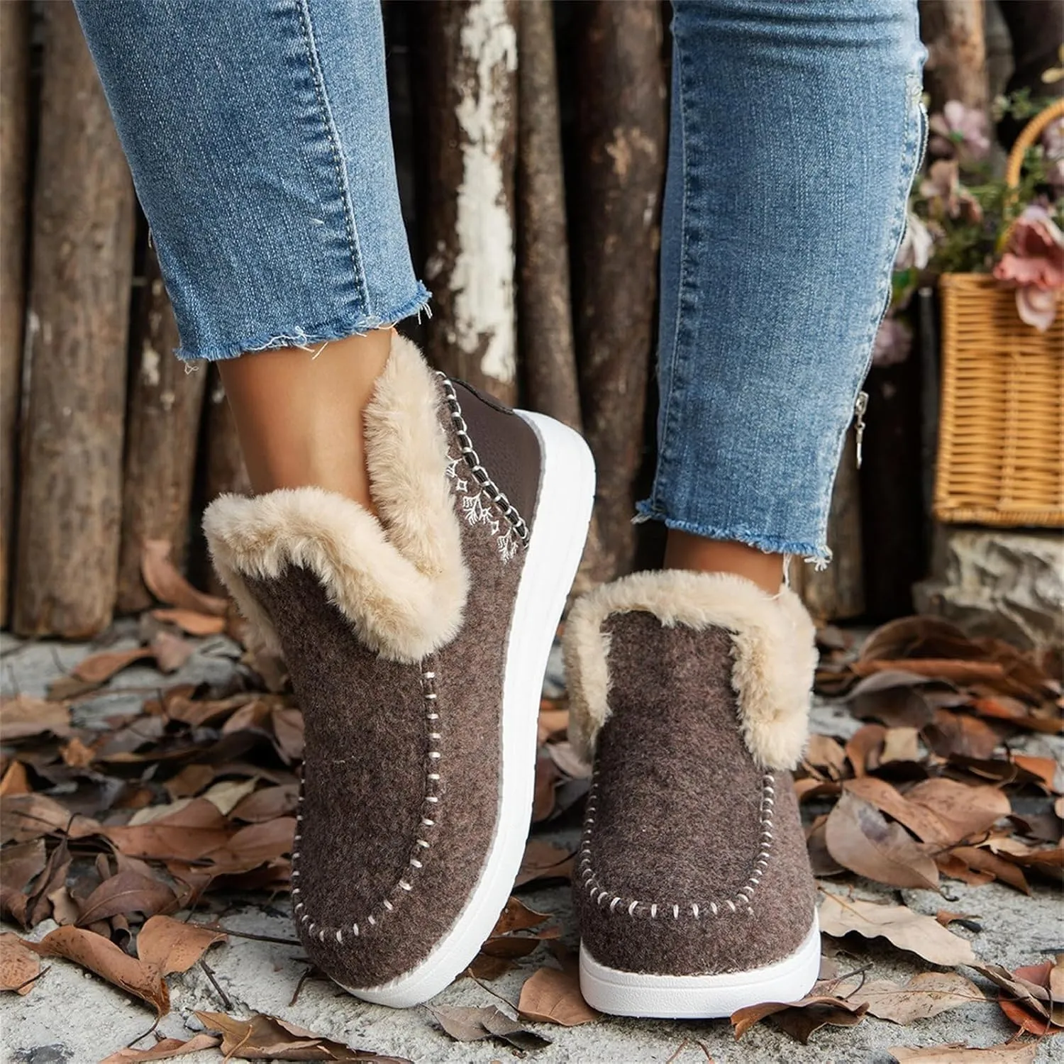 Winter Boots For Women 2024 Dressy Slip On Warm Snow Ankle Booties Fashion Fur Lined Comfortable Loafers Shoes