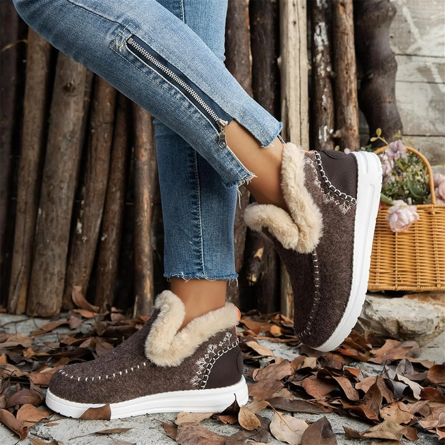 Winter Boots For Women 2024 Dressy Slip On Warm Snow Ankle Booties Fashion Fur Lined Comfortable Loafers Shoes