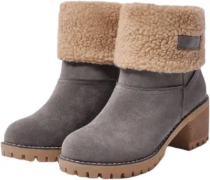 Winter Boots For Women Fashion Snow Boots Fur Lined Warm Mid Calf Boots Outdoor Anti-Slip Warm Shoes Ankle Booties
