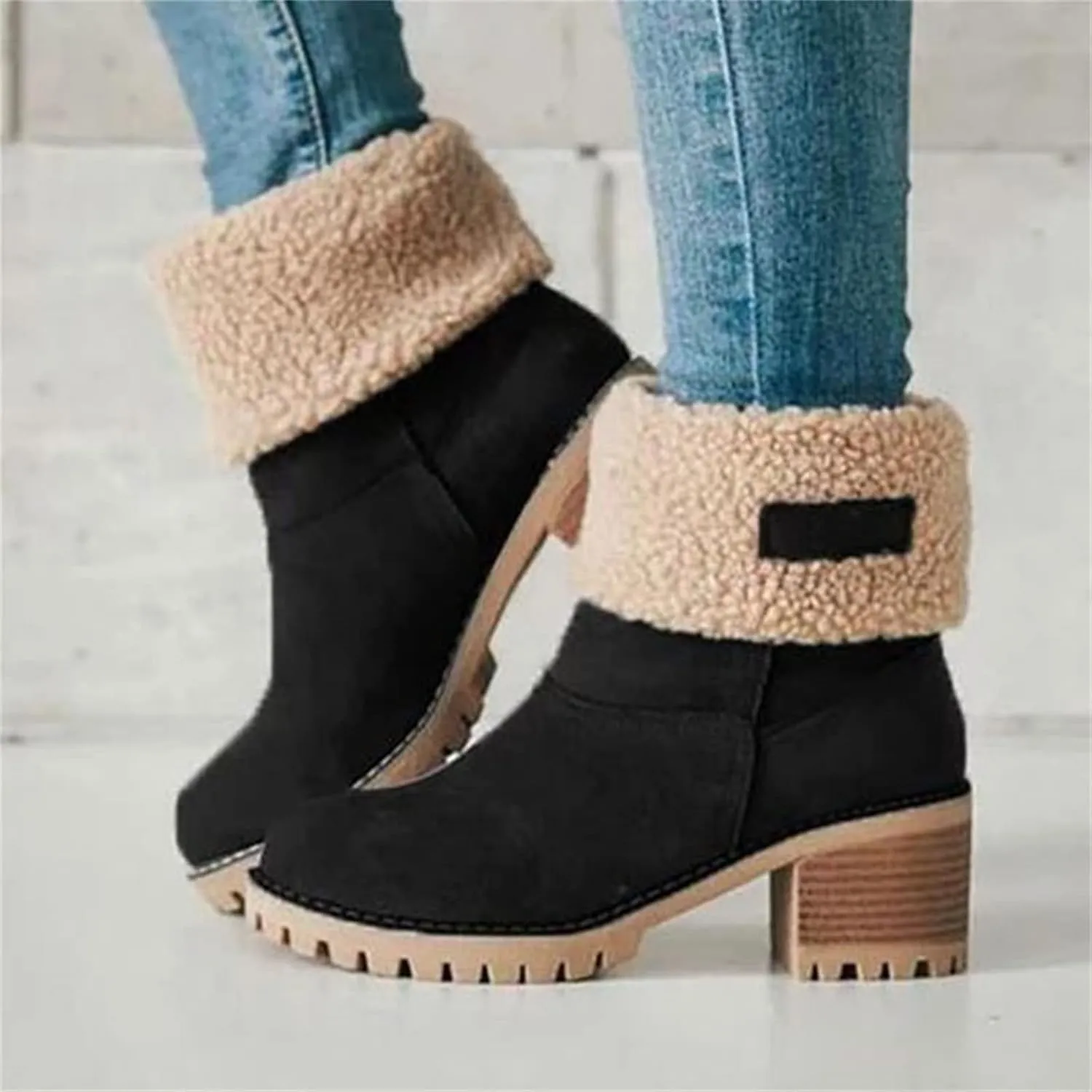 Winter Boots For Women Fashion Snow Boots Fur Lined Warm Mid Calf Boots Outdoor Anti-Slip Warm Shoes Ankle Booties