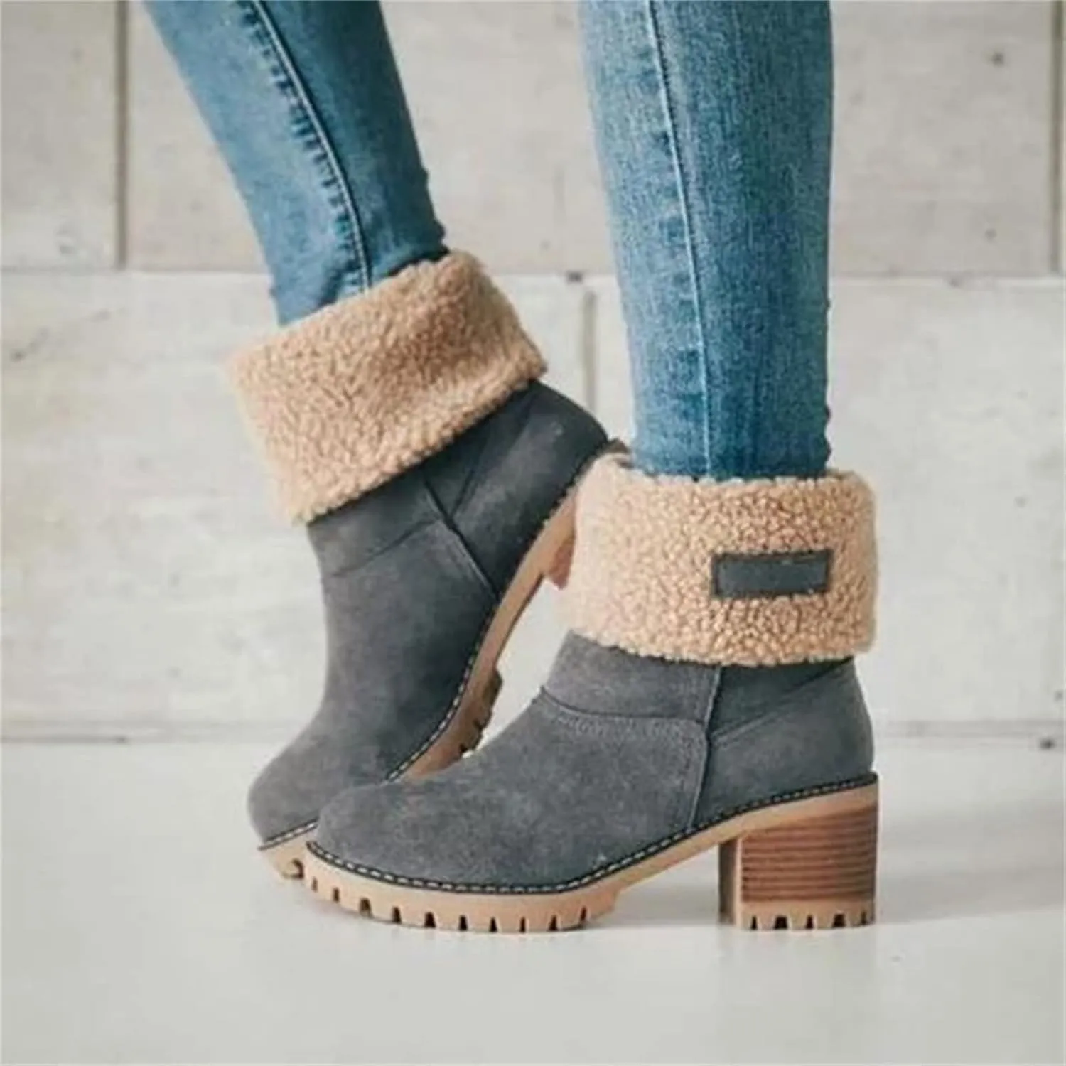 Winter Boots For Women Fashion Snow Boots Fur Lined Warm Mid Calf Boots Outdoor Anti-Slip Warm Shoes Ankle Booties