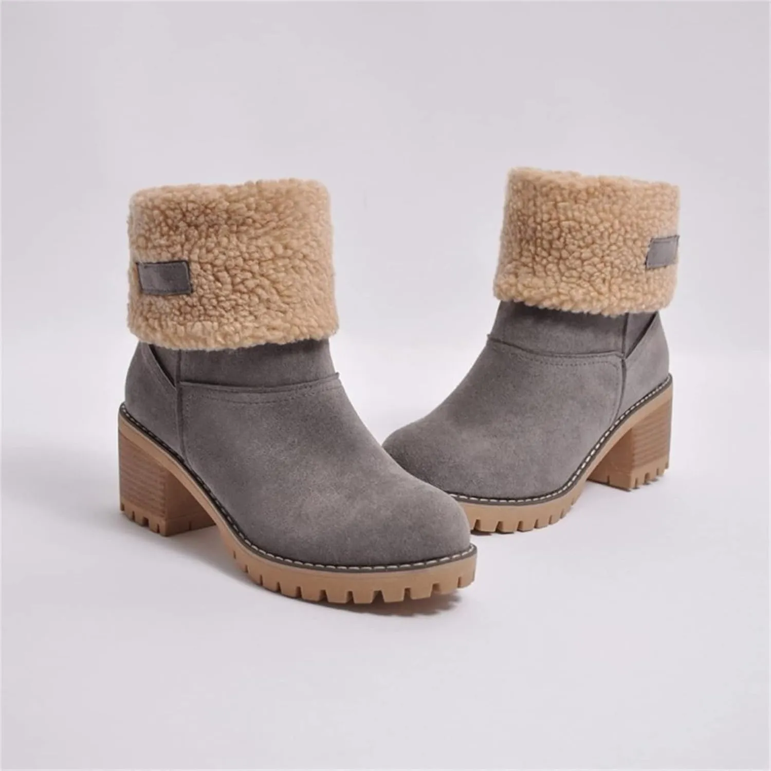 Winter Boots For Women Fashion Snow Boots Fur Lined Warm Mid Calf Boots Outdoor Anti-Slip Warm Shoes Ankle Booties
