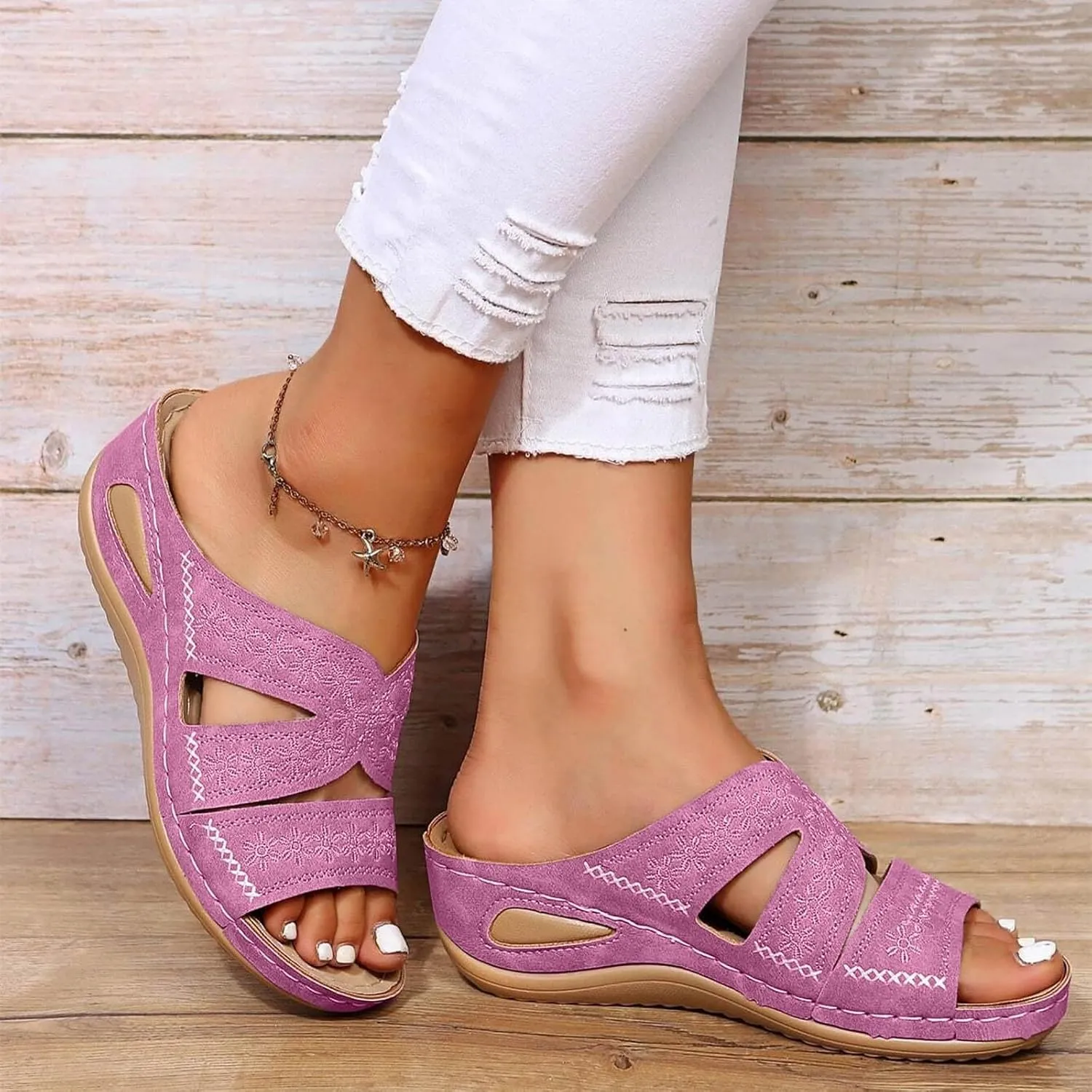 Woman Sandals Fancy Summer Shoes Women With Back Strap Summer Beach Dressy Strappy Wedge Heel Sandals