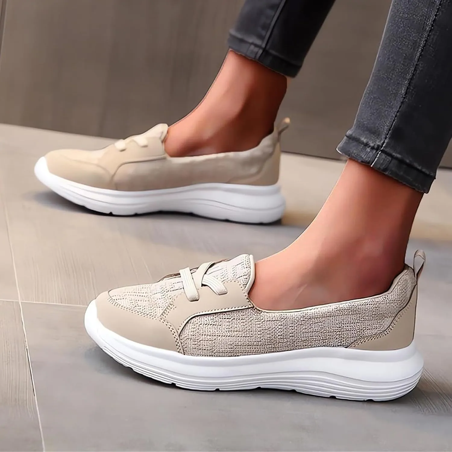 Women Casual Walking Shoes Orthopedic Arch Support Breathable Slip on Non-Slip Comfort Loafers Mesh Low Top Casual Soft Sole Sneakers Flats Wide Width Boat Shoes Support Work Loafer