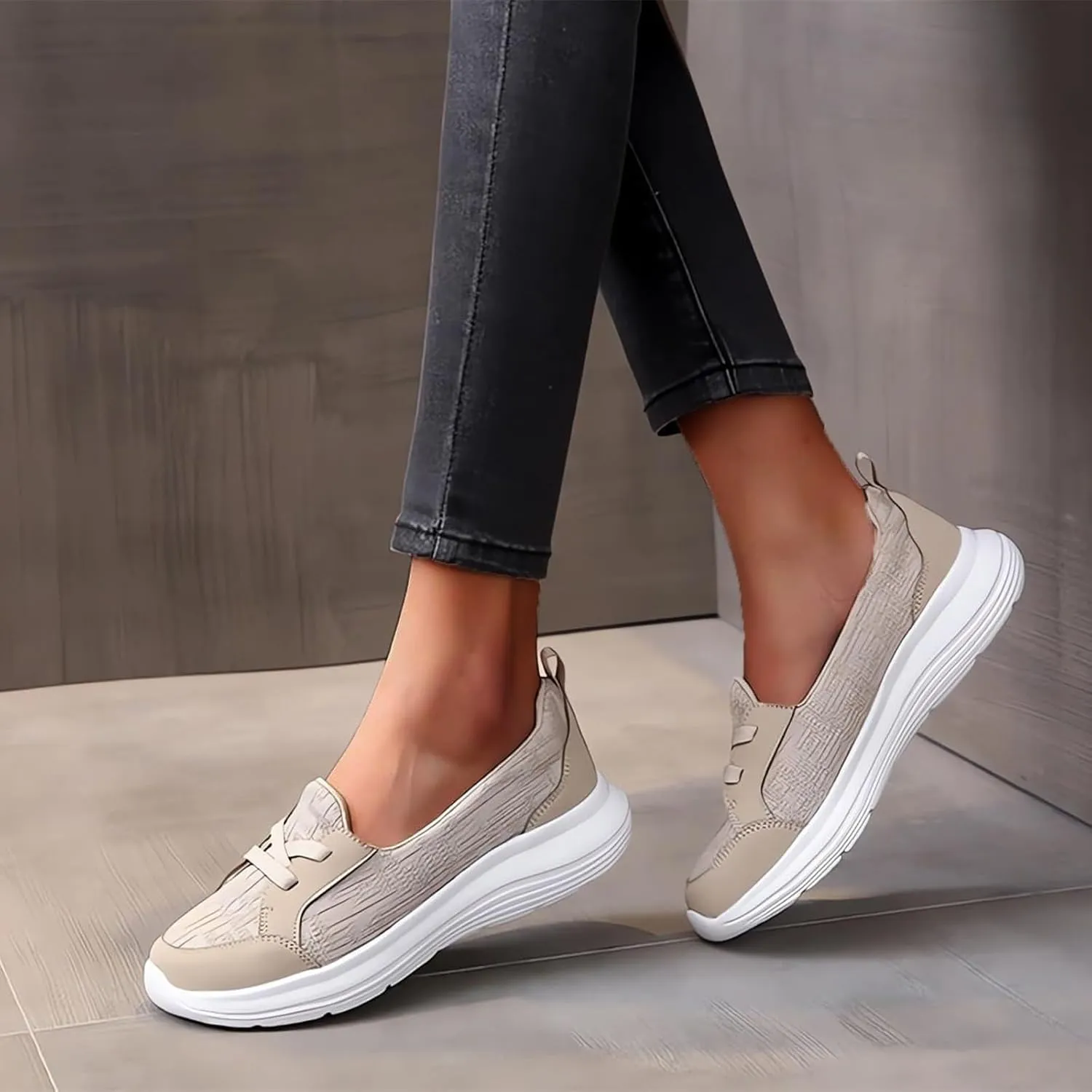 Women Casual Walking Shoes Orthopedic Arch Support Breathable Slip on Non-Slip Comfort Loafers Mesh Low Top Casual Soft Sole Sneakers Flats Wide Width Boat Shoes Support Work Loafer