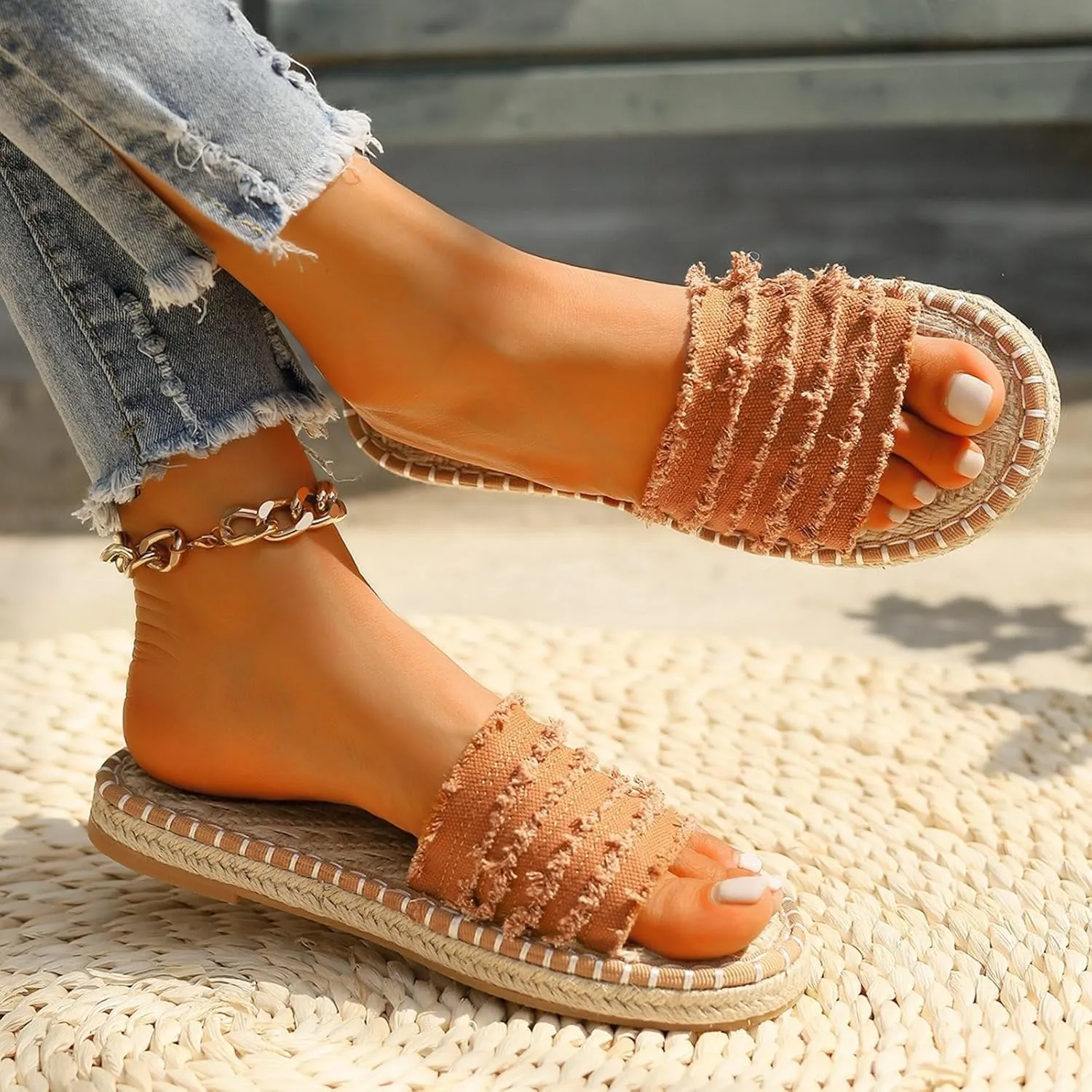 Women Flat Sandals Braided Leather Nude Summer Dressy Fashion Evening Party Wedding Ladies Leather Sandals Size 6