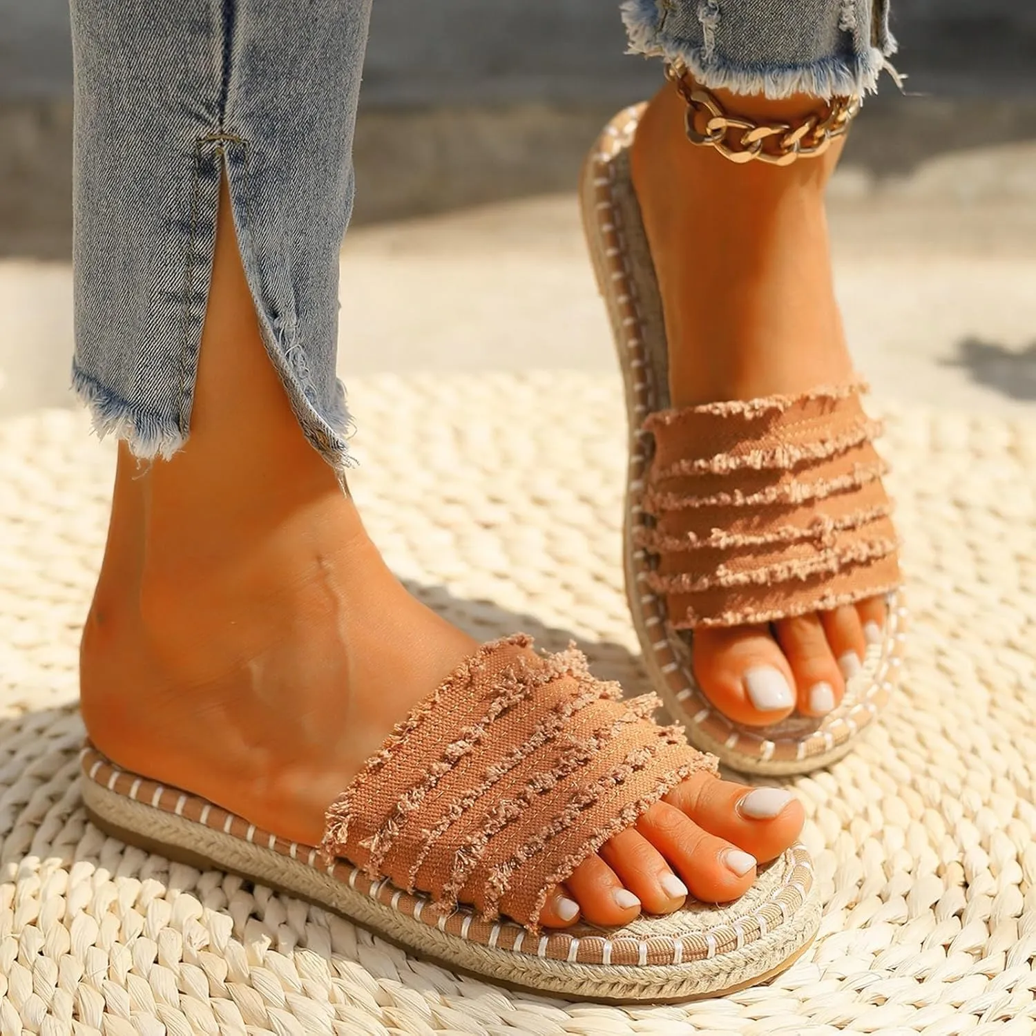 Women Flat Sandals Braided Leather Nude Summer Dressy Fashion Evening Party Wedding Ladies Leather Sandals Size 6