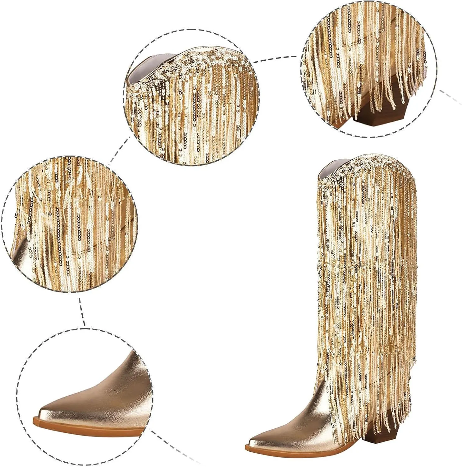 Women Mid Calf Boots Fashionable New Pattern Tassel Decoration Pointed Thick Heel Non Boots Womens Mid Calf with Heel