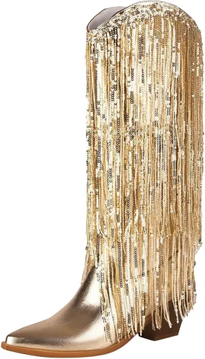 Women Mid Calf Boots Fashionable New Pattern Tassel Decoration Pointed Thick Heel Non Boots Womens Mid Calf with Heel
