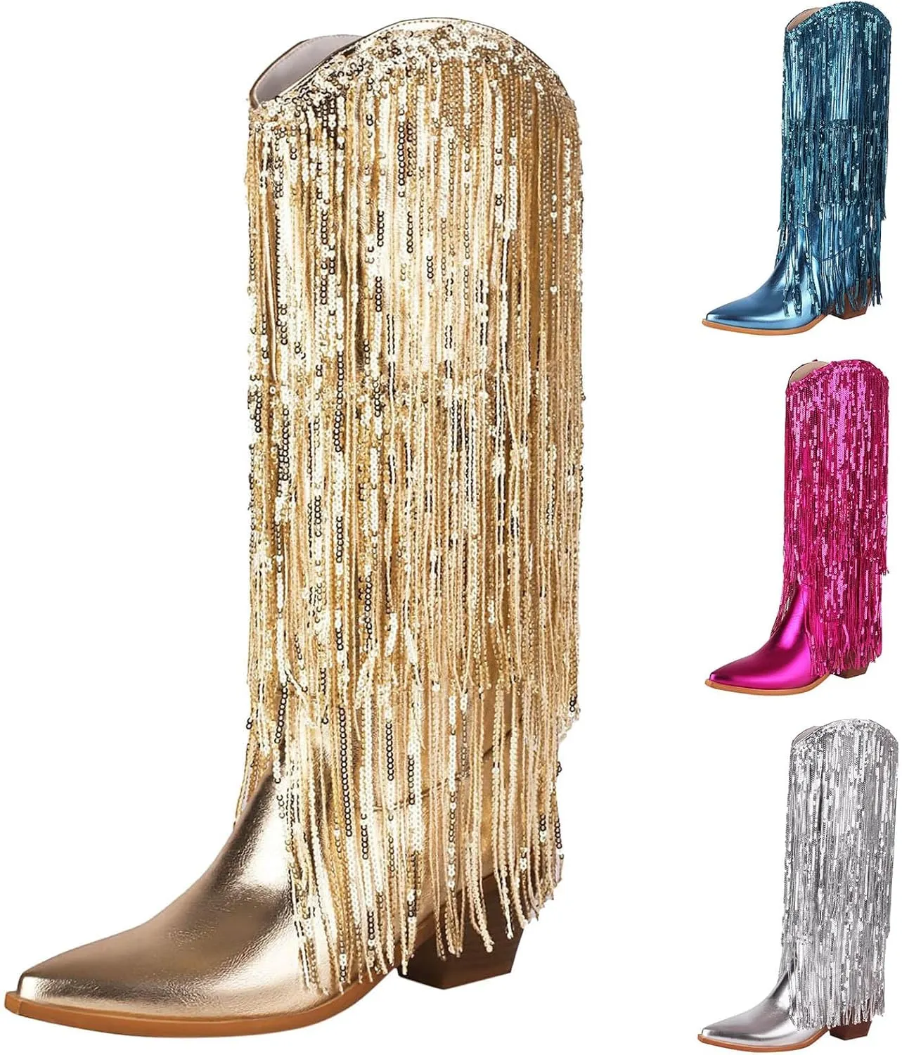 Women Mid Calf Boots Fashionable New Pattern Tassel Decoration Pointed Thick Heel Non Boots Womens Mid Calf with Heel