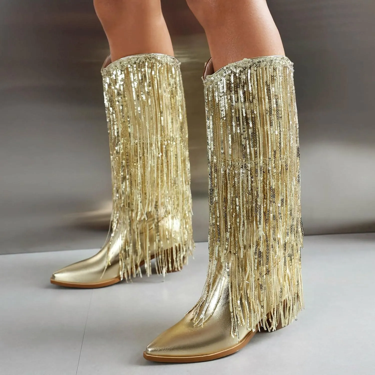 Women Mid Calf Boots Fashionable New Pattern Tassel Decoration Pointed Thick Heel Non Boots Womens Mid Calf with Heel