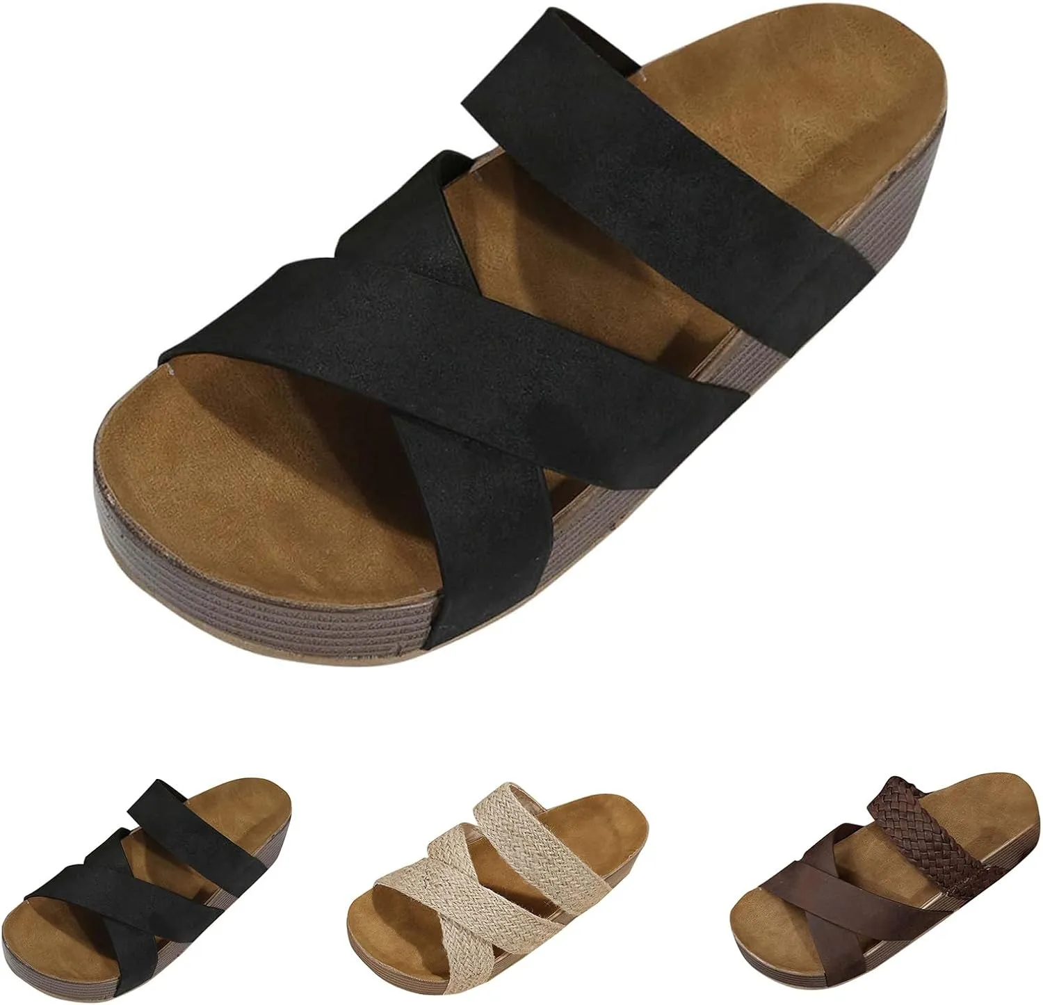 Women Platform Sandals Comfortable Casual Slip On Slippers Open Toe Wide Width Platform Sandals Casual Lightweight Soft Cushion Slides for Summers Dress Beach