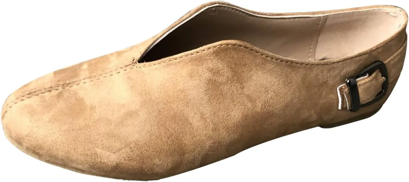Women Pointed Toe Single Shoes Suede Flock Casual Flats Buckle Strap Loafers Shoes