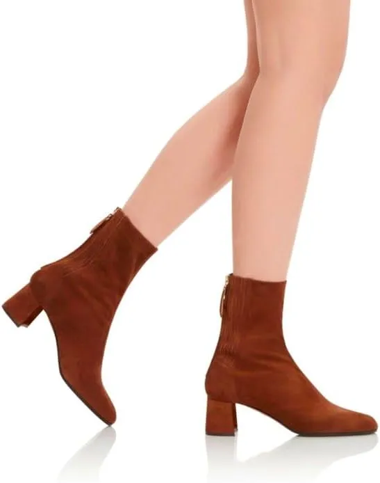 Women Suede Chunky Heel Ankle Boots Round Toe Ankle Booties Back Zipper 2 inch Low Block Heeled Dress Booties Mid Calf Short Boots Pleated Comfy Retro Casual Size 4-11 M US