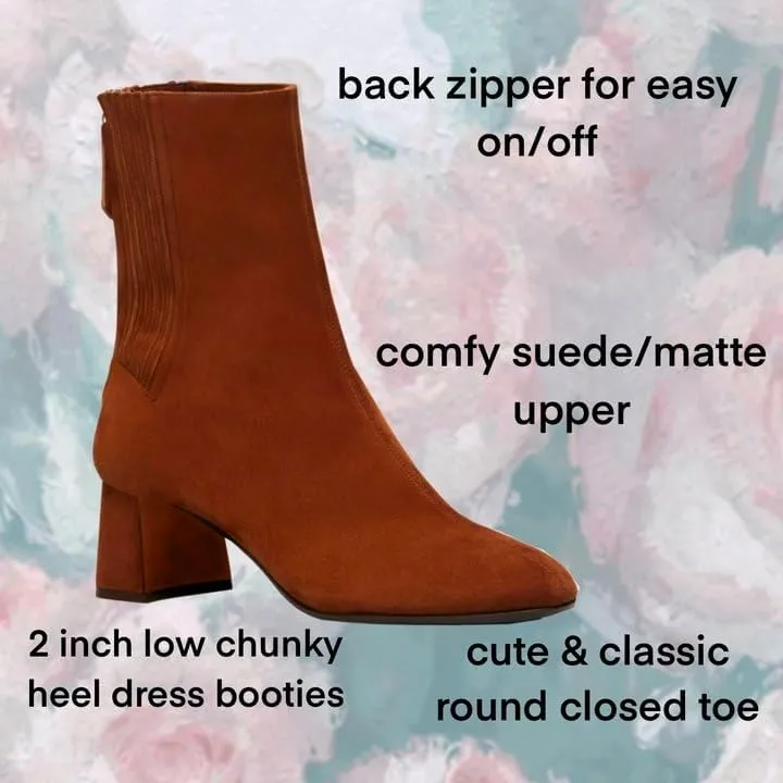 Women Suede Chunky Heel Ankle Boots Round Toe Ankle Booties Back Zipper 2 inch Low Block Heeled Dress Booties Mid Calf Short Boots Pleated Comfy Retro Casual Size 4-11 M US