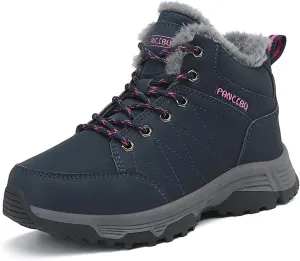 Women Waterproof Winter Ankle Snow Boots Non-Slip Hiking Boots with Warm Fur Lined Winter Walking Boots Sneakers Wide Width Outdoor