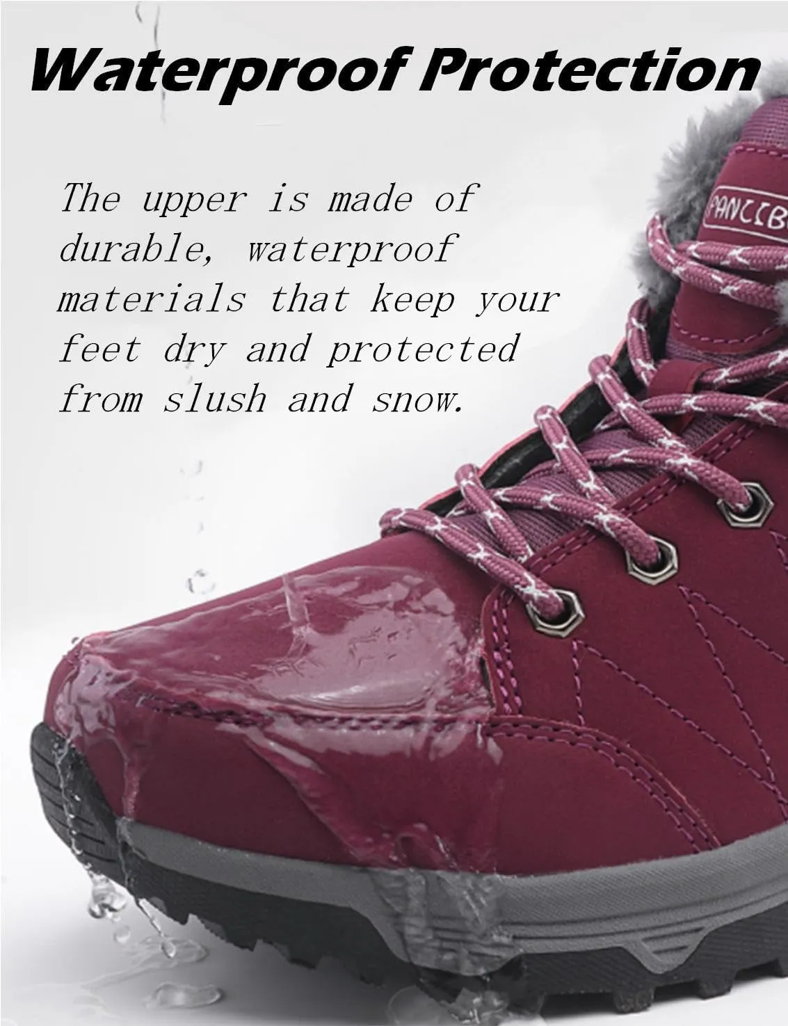 Women Waterproof Winter Ankle Snow Boots Non-Slip Hiking Boots with Warm Fur Lined Winter Walking Boots Sneakers Wide Width Outdoor