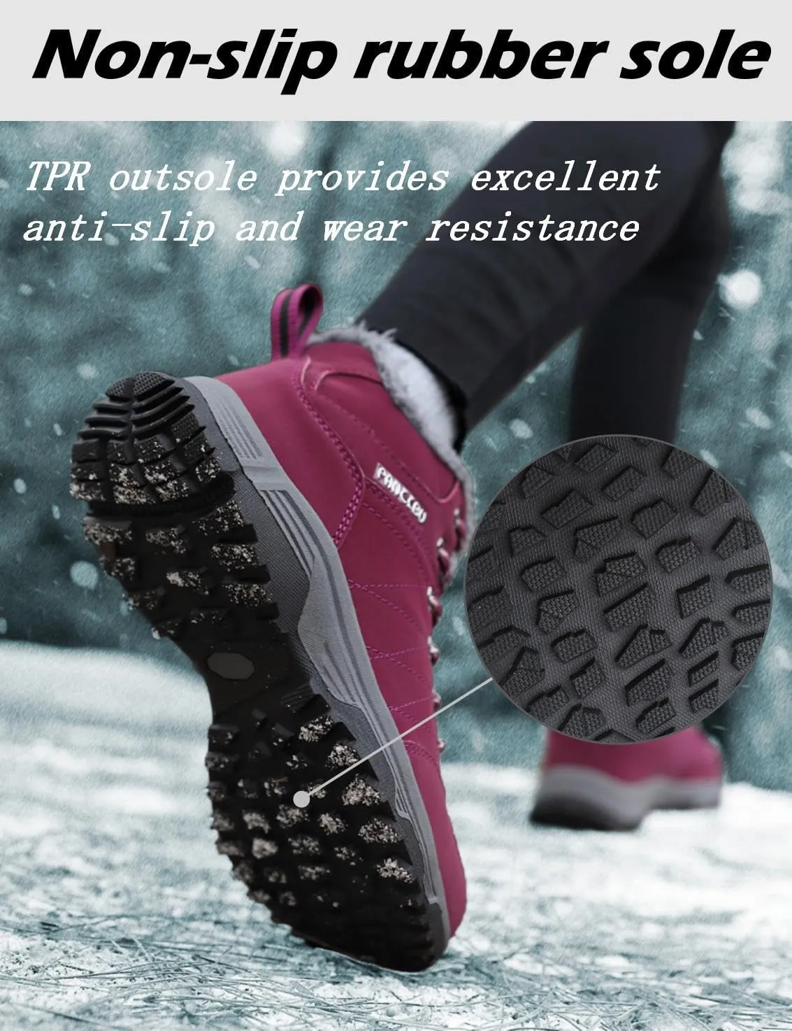 Women Waterproof Winter Ankle Snow Boots Non-Slip Hiking Boots with Warm Fur Lined Winter Walking Boots Sneakers Wide Width Outdoor