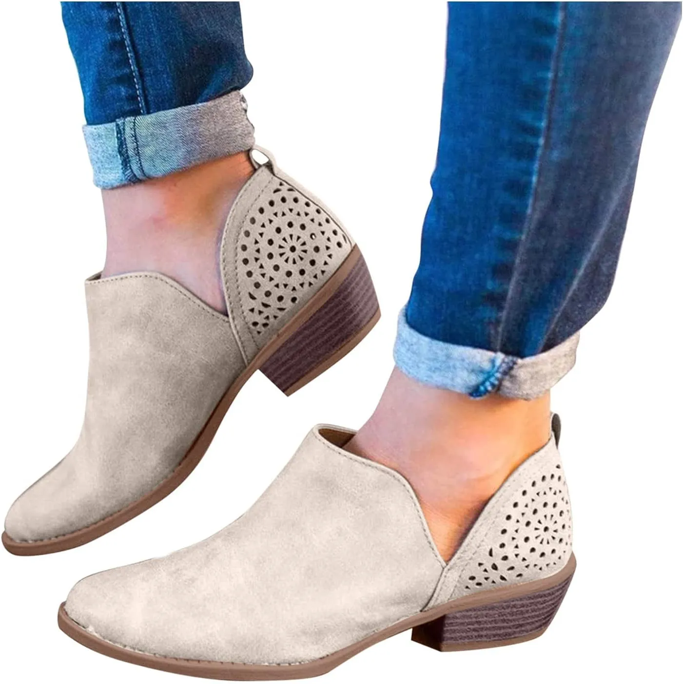Womens Boots Low Heel Platform Ankle Boots Western Cowboy Boots Pointed Toe Fashion Retro Classic Ankle Booties