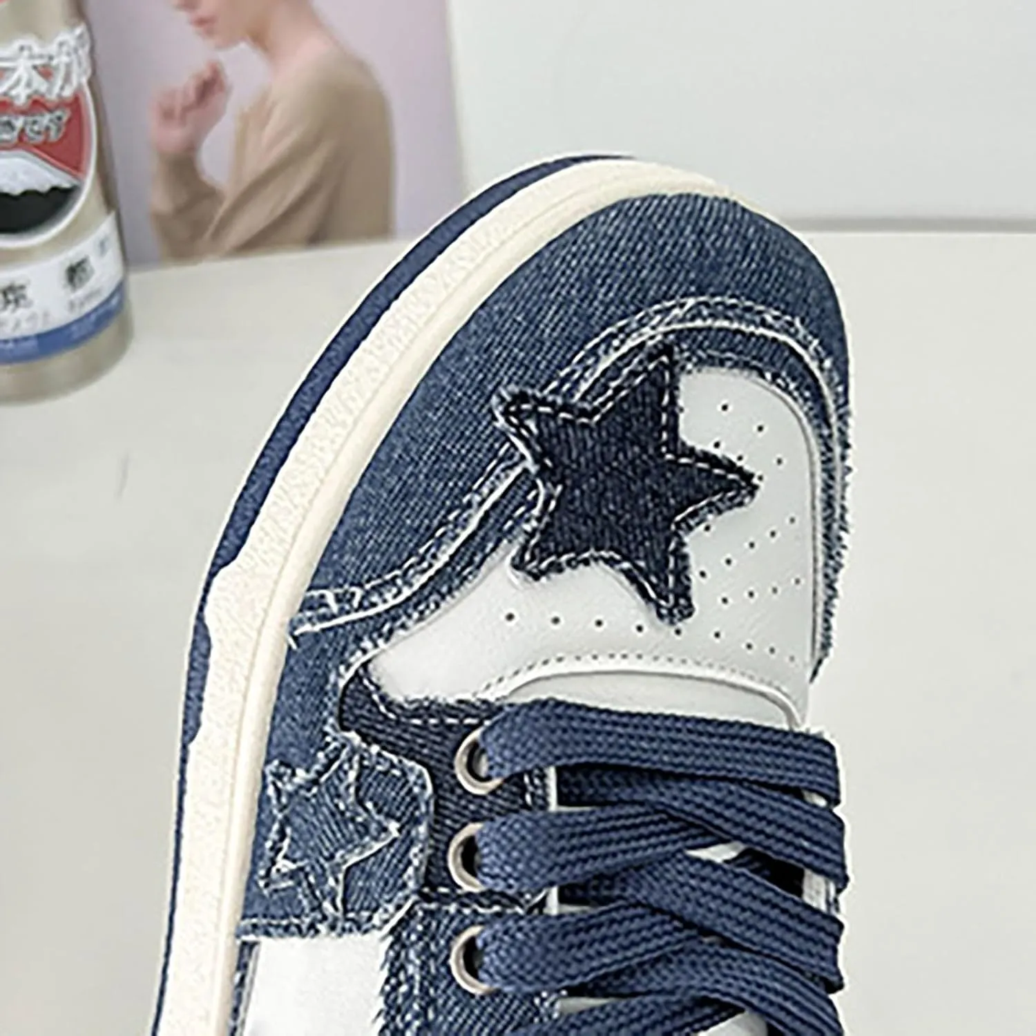Womens Canvas Sneakers Comfy Color-Blocking Star Pattern Breathable Soft Walking Running Shoes Comfortable Tennis Shoes Non Slip Summer Spring Women's Sneakers