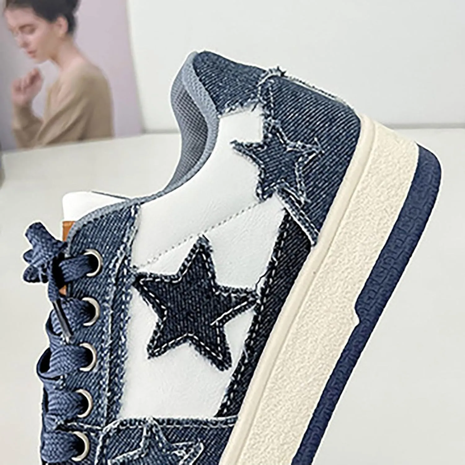 Womens Canvas Sneakers Comfy Color-Blocking Star Pattern Breathable Soft Walking Running Shoes Comfortable Tennis Shoes Non Slip Summer Spring Women's Sneakers