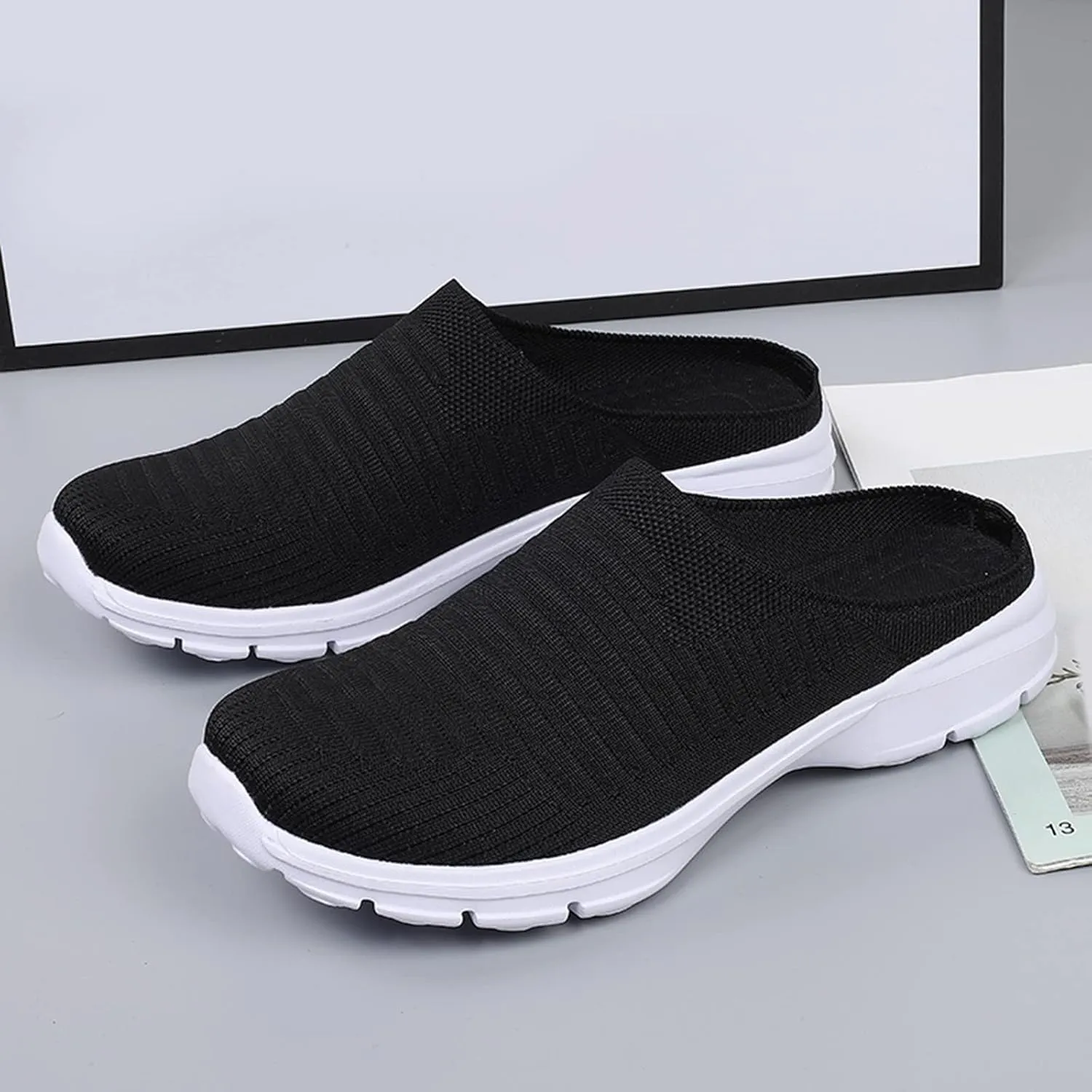 Women's Casual Slip on Half Shoes Breathable Running Shoes for Women Mesh Breathable Casual Dress Shoes White Platform Sneakers White Tennis Shoe Casual Loafers