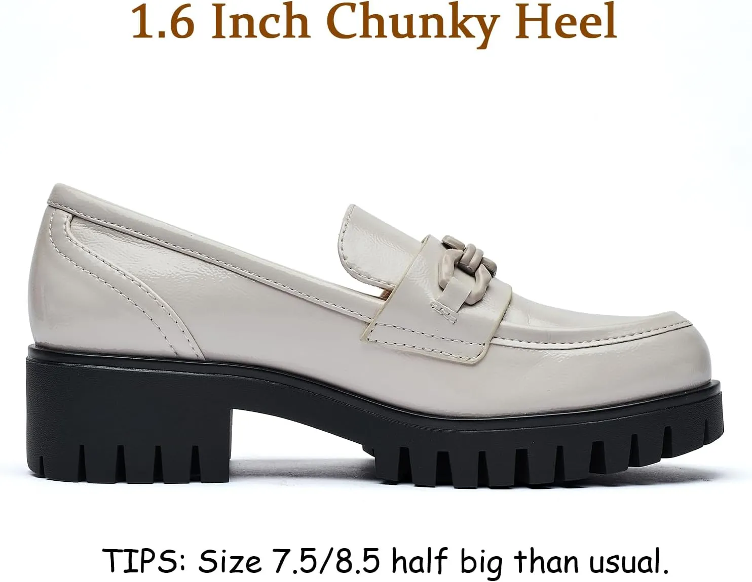 Women's Chunky Heel Penny Loafers Shoes, Patent Leather Lug Sole Formal Work Shoes Comfort Platform Business Loafer