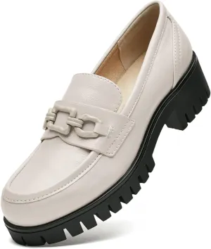 Women's Chunky Heel Penny Loafers Shoes, Patent Leather Lug Sole Formal Work Shoes Comfort Platform Business Loafer