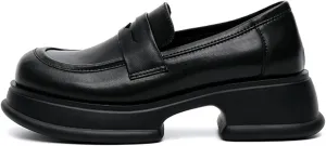 Women's Chunky Heel Platform Loafers Spring Summer Casual Slip-On Shoes Comfy Round Toe Loafers