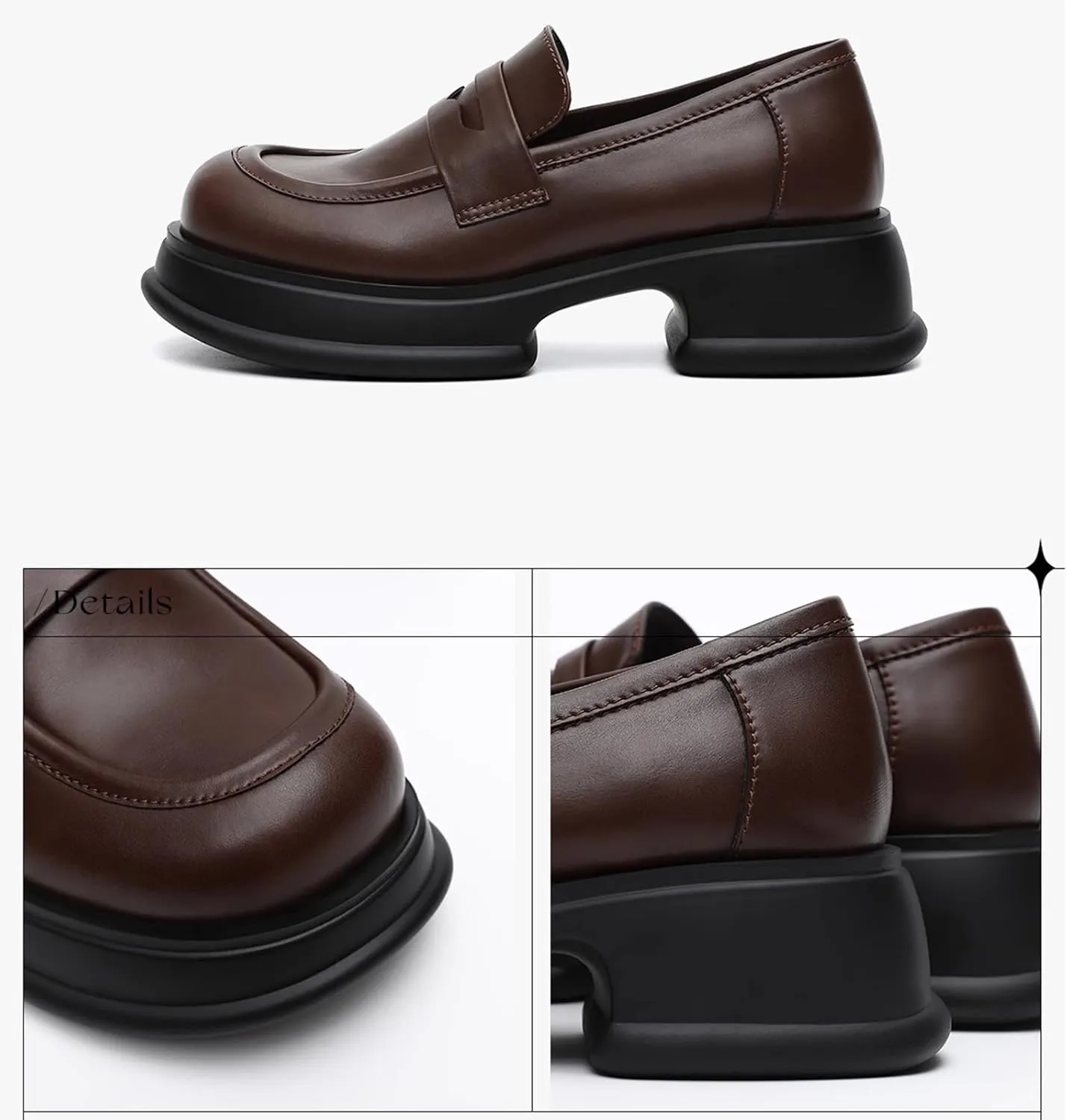 Women's Chunky Heel Platform Loafers Spring Summer Casual Slip-On Shoes Comfy Round Toe Loafers