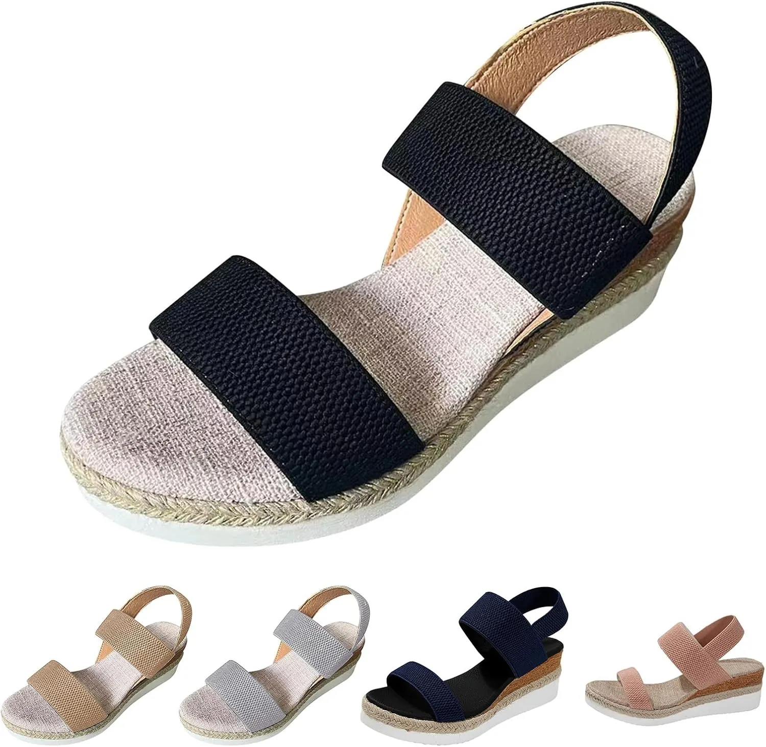 Womens Espadrilles Wedges Sandals Polka Dot Print Ankle Strap Open Toe Sandals Summer Dressy Slip on High Heeled Shoes