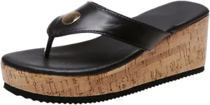 Women's Faux Leather Platform Clip Toe Flip Flops with Arch Support Summer Casual Non Slip Orthopedic Wedges Walking Sandals Beach Flip