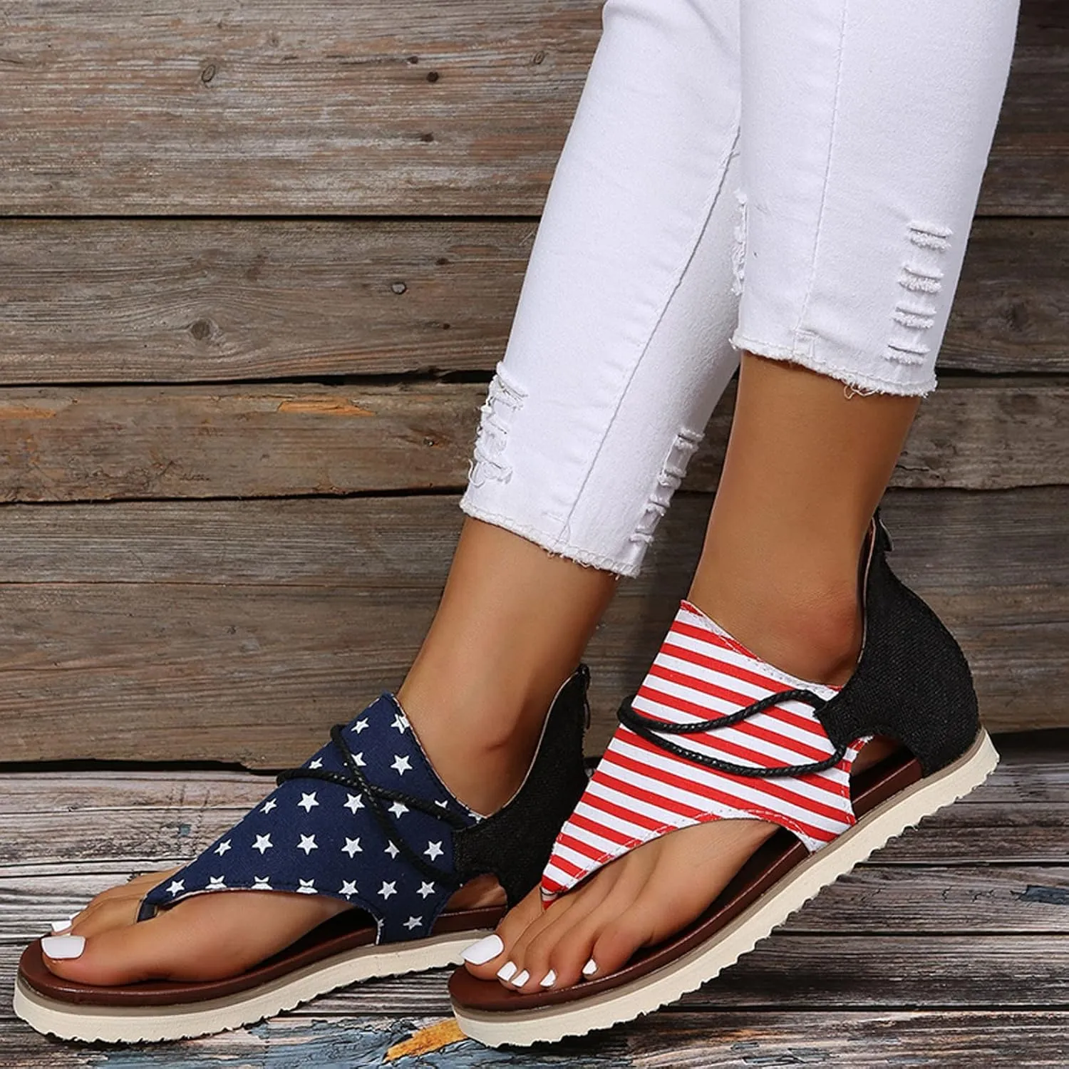 Womens Flip Flops Comfortable Slip On Thong Sandals Summer Zipper Back Open Toe Flats Clip Toe Casual Shoes