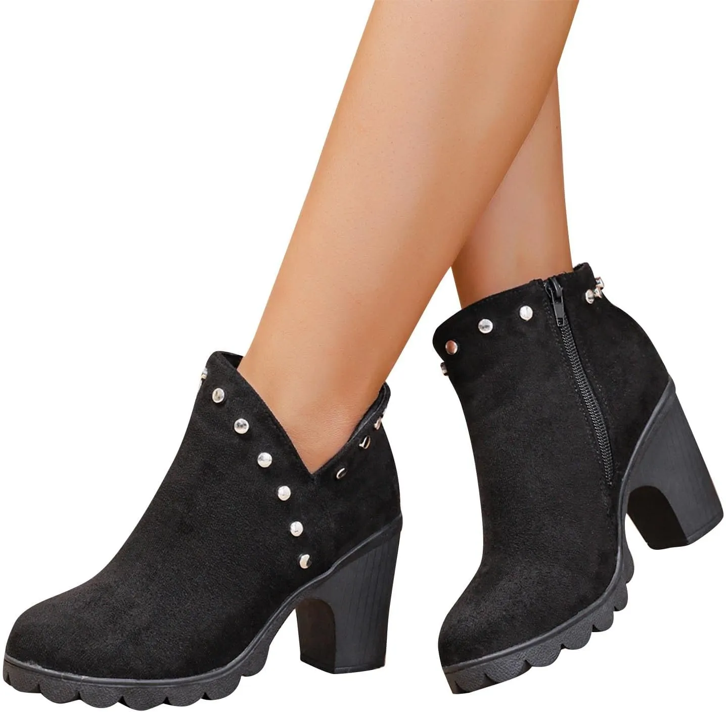 Womens High Chunky Heel Chelsea Ankle Boots Fashion Platform Pointed Toe Booties Elegant Chunky Block Heel Boots