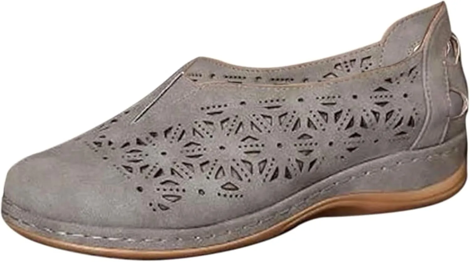Women's Hollow Out Slip-Ons Loafers Ladies Classic Round Toe Flowers Flat Shoes Comfort Backless Outdoor Anti Slip Orthotic Sandals for Walk Travel