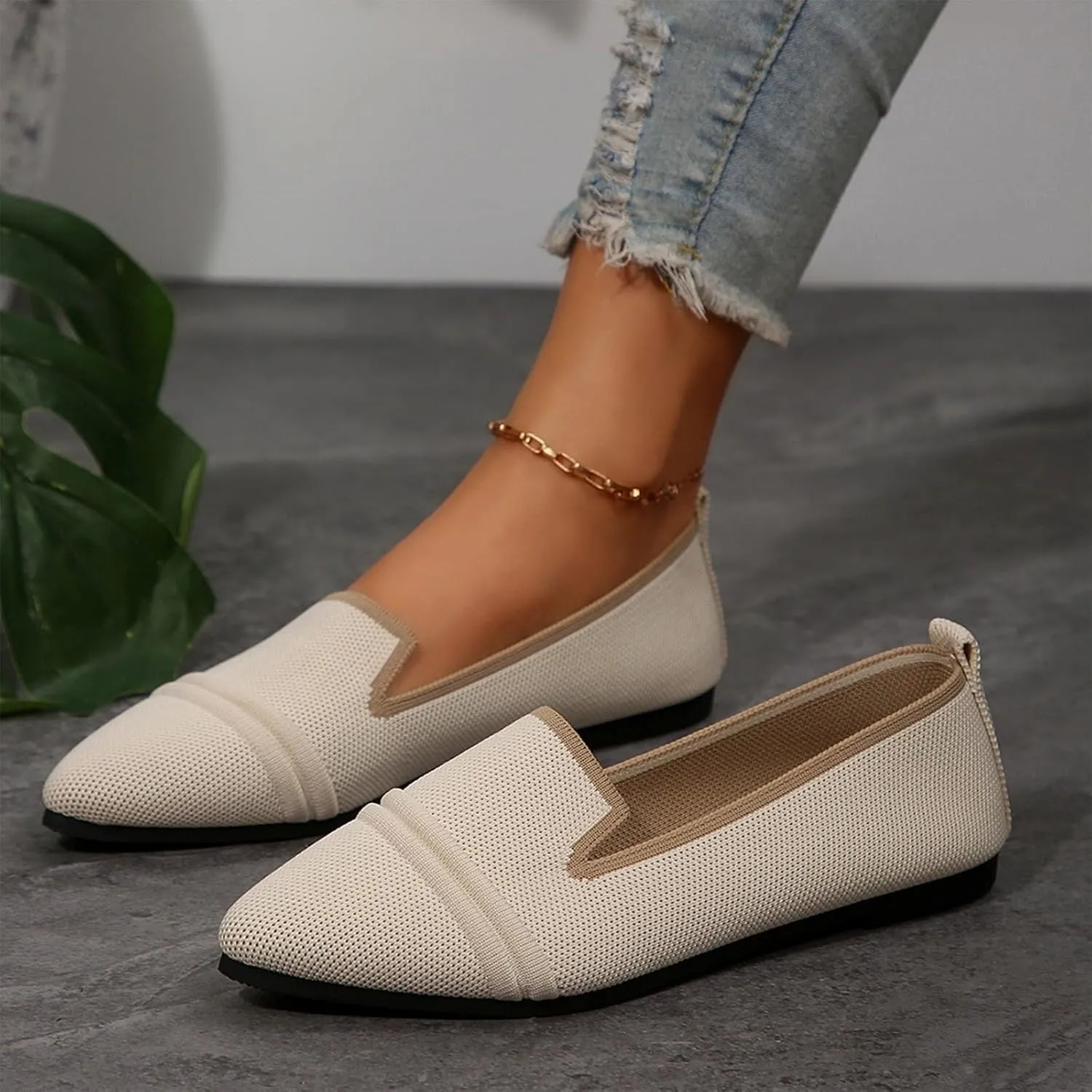 Womens Knit Slip on Casual Pointed Toe Loafers Comfortable Flats Loafer Ladies Driving Moccasins Business Work Shoes