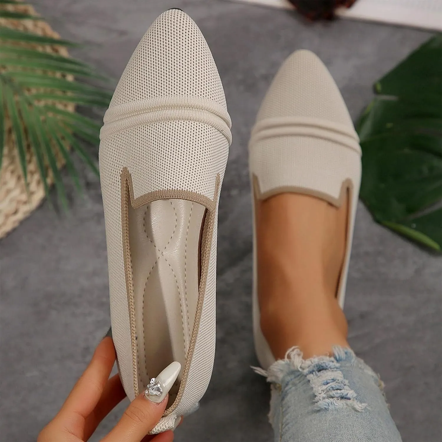 Womens Knit Slip on Casual Pointed Toe Loafers Comfortable Flats Loafer Ladies Driving Moccasins Business Work Shoes