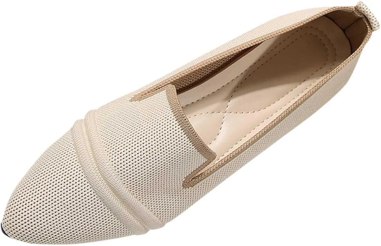 Womens Knit Slip on Casual Pointed Toe Loafers Comfortable Flats Loafer Ladies Driving Moccasins Business Work Shoes